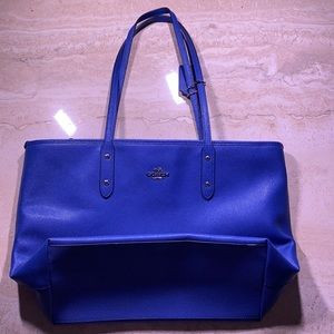 Cobalt blue top zip Coach tote
